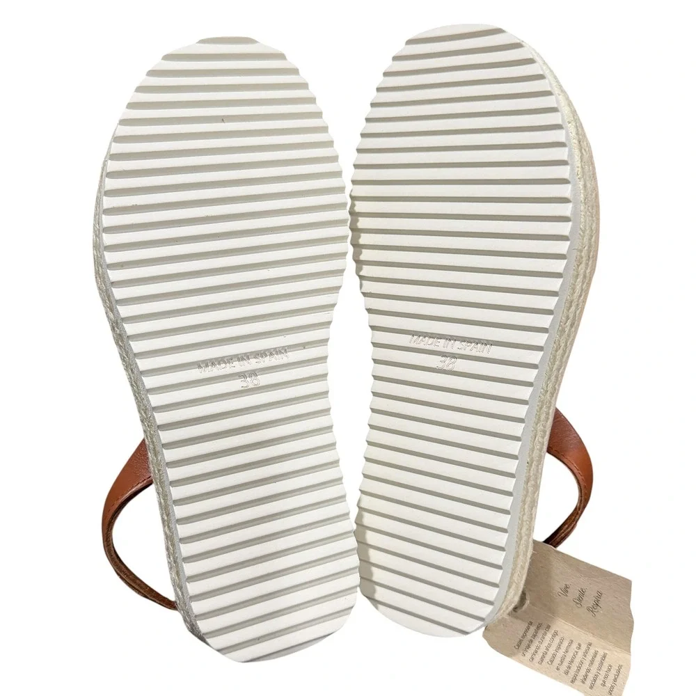 Castell Menorca Menorquina Sandals Womens 7.5 White Brown Leather Espadrille NWT